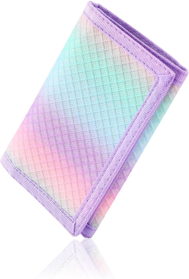 Nitort Wallet,RFID Trifold Canvas Outdoor Sports Wallets for Kid,Lovely and Novelty Wallet with Zipper for Kids- Front Pocket Wallet with Magic Sticker(Rainbow Bling KW06) - Image 5
